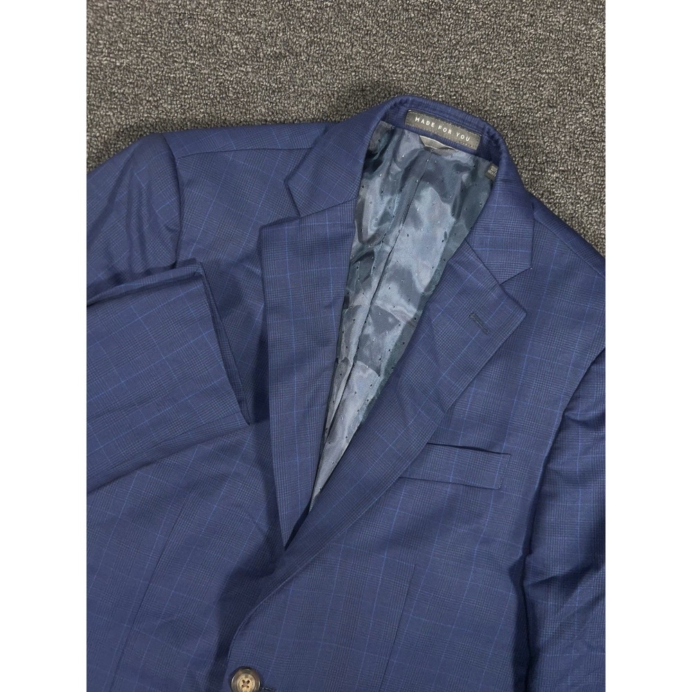 Indochino Blazer Jacket Men's 40R Blue Glen Plaid Wool Modern Sport Coat